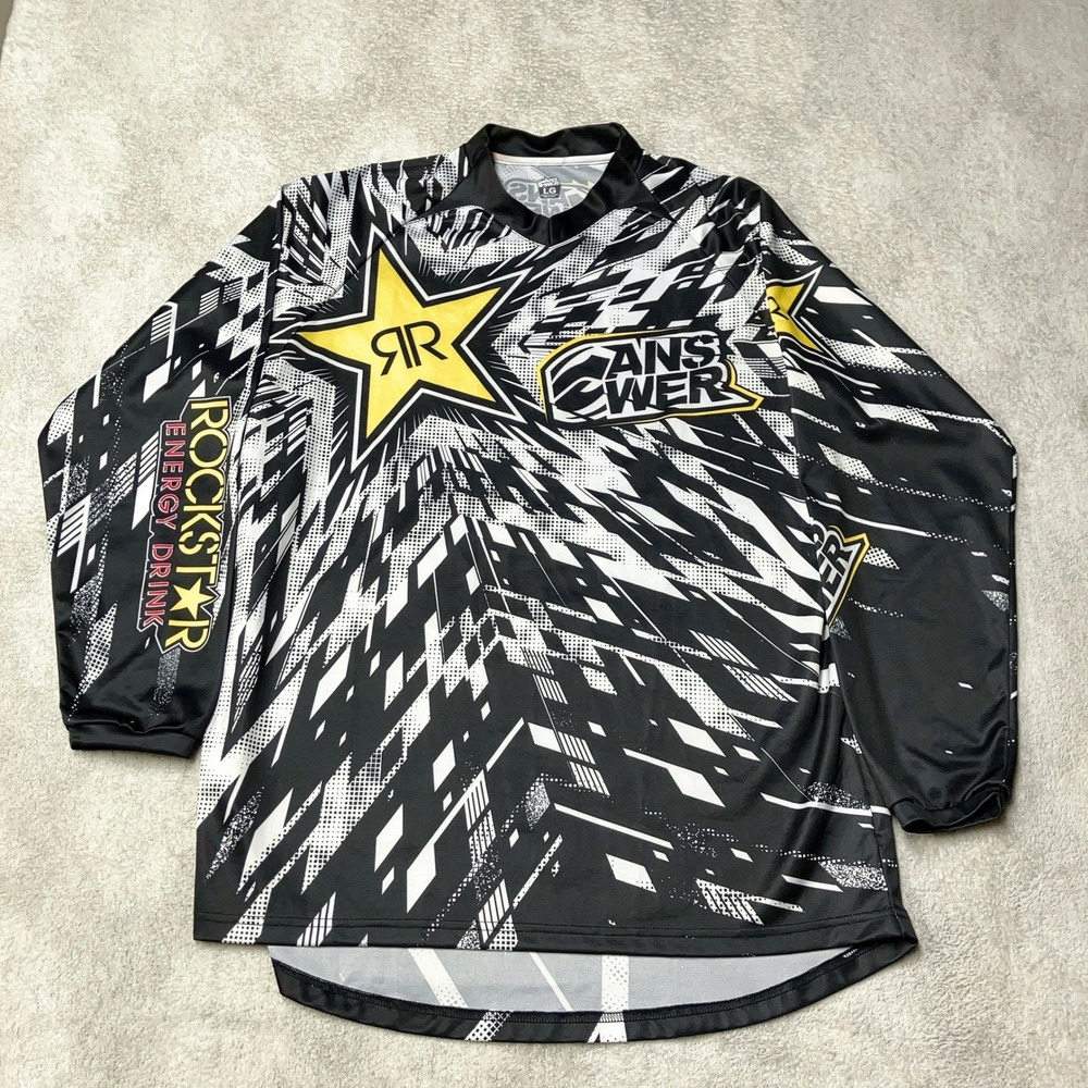 Y2K Answer Rockstar Energy Motocross Jersey Black White Yellow Moto Mens Large